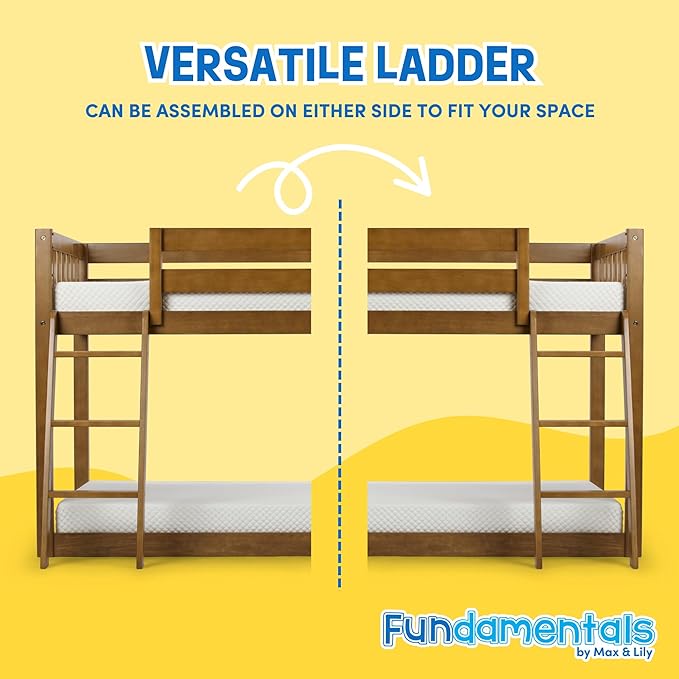 Max & Lily Fundamental Twin Low Bunk Bed, Kids Solid Wood Modern Bed Frame - Image 3