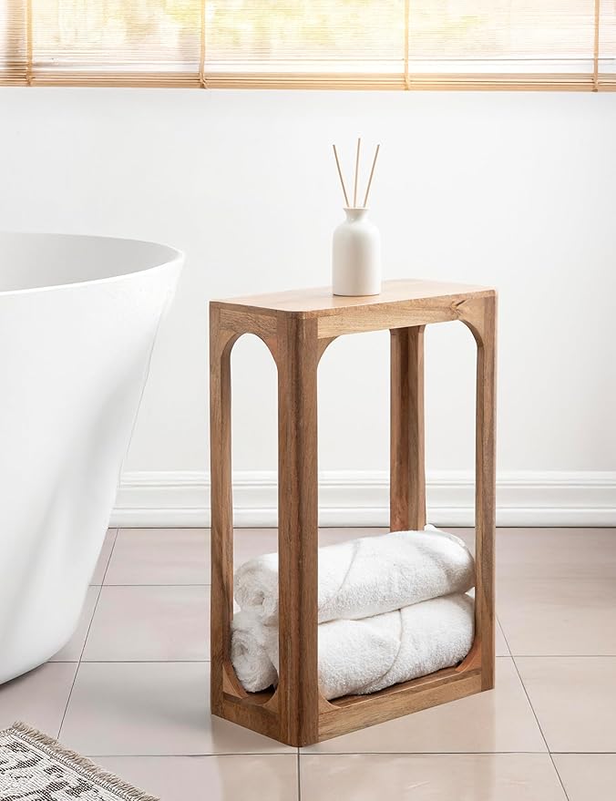 Kate and Laurel Dahl Modern Slatted Wooden Slim Side Table - Image 2