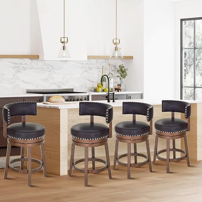 COLAMY Swivel Bar Stools Set of 4, 25 Inch Wood Swivel Barstools by COLAMYINC