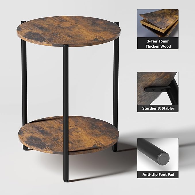 Round Side Table, 2-Tier Circle End Tables - Image 4