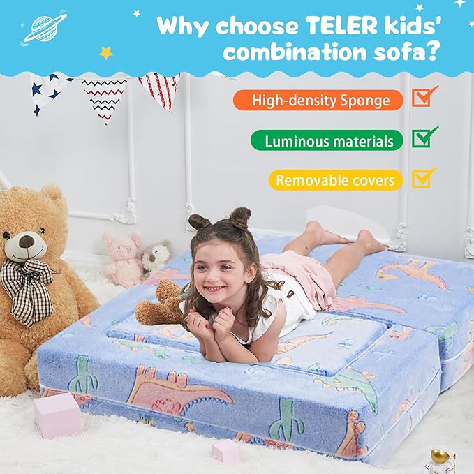 Kids Couch Sofa Modular Toddler Couch, Fold Out Kids Sofa - Image 4