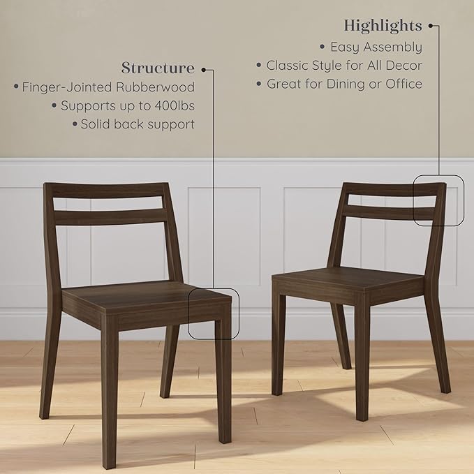 Grain & Grove Davie Dining Room Chairs Set of 2, Solid Wood Modern Kitchen Chair - Image 4