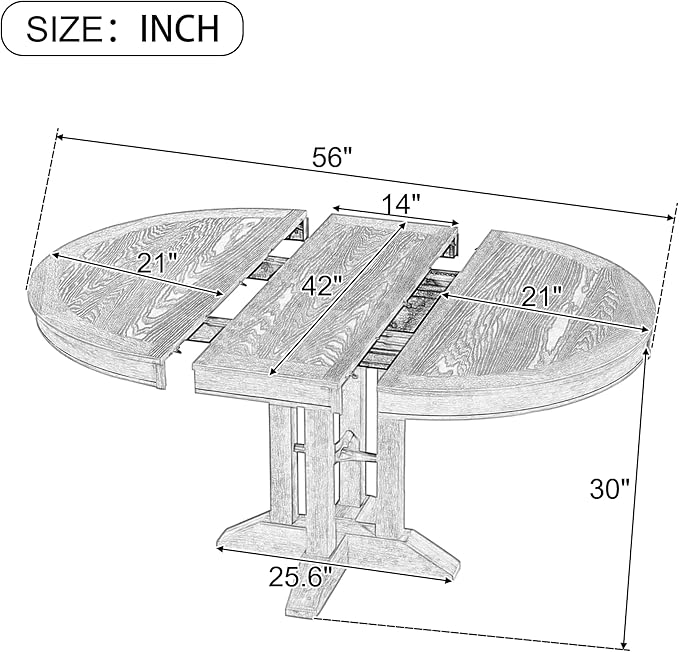 ERYE Mid-Century Modern Functional Extendable Wooden Round Dining Table - Image 2