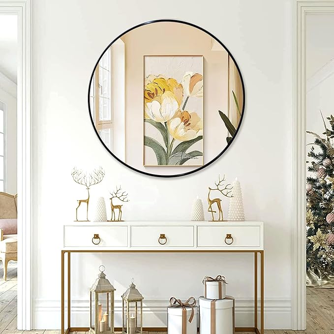 36 inch Large Black Round Mirror - Image 6
