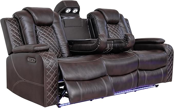 Ball & Cast Power Recliner Sofa Set Leather Reclining Sofa Set Living Room - Image 9