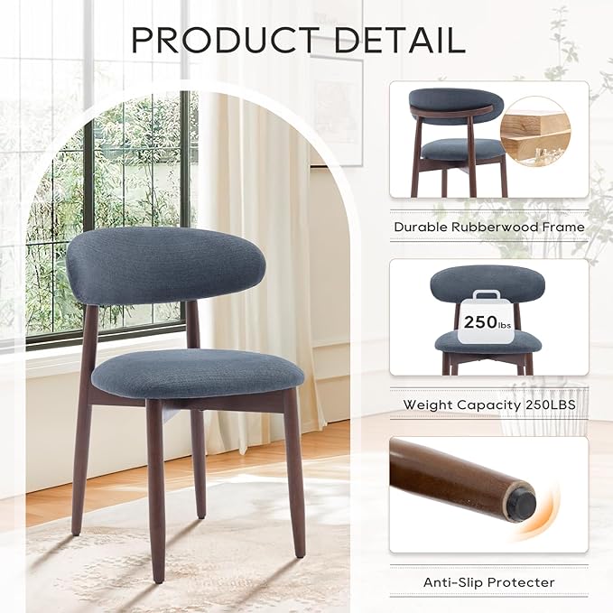 COLAMY Wooden Dining Chairs Set of 6, Modern Fabric Upholstered Dining Room - Image 5