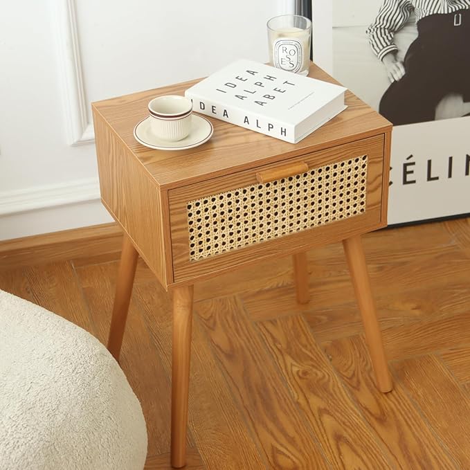 AWASEN Mid Century Nightstand, Rattan Side Table - Image 7