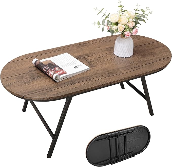 Folding Coffee Table for Small Spaces Wood and Metal Oval Coffee Table Portable by FEUFOAM