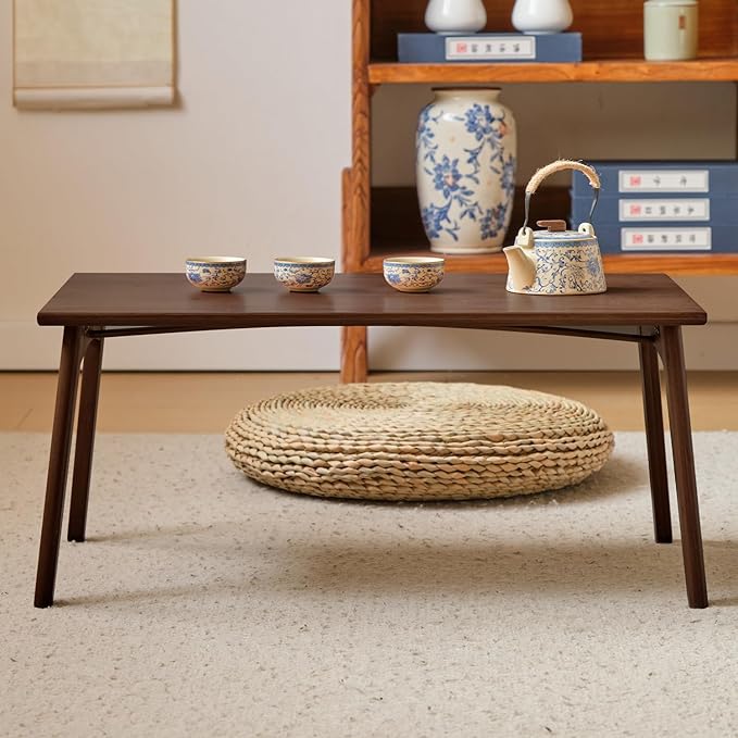 Japanese Floor Table No Assembly Required Bamboo Folding Walnut Coffee Table - Image 2