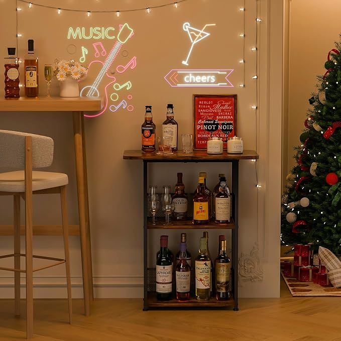 Floor Standing Freestanding Whiskey Rack: 3 Tier Wine Rack Mini Bar Table - Image 2