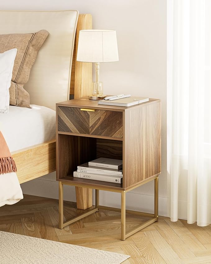 Nightstand, Modern Night Stand Boho Farmhouse Wood Bedside Table - Image 4