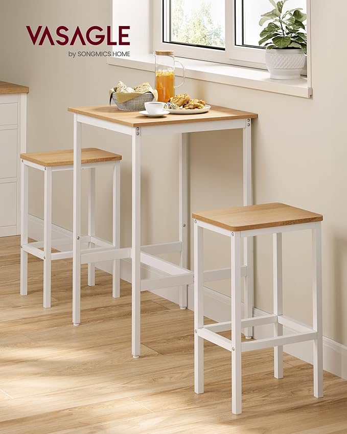 VASAGLE Bar Table and Chairs Set, Square Table - Image 2