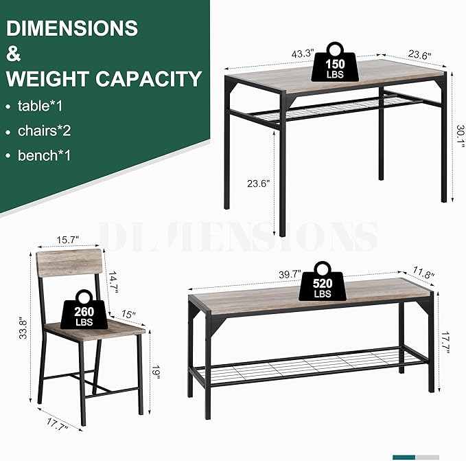 Shintenchi Kitchen Table Chairs Set of 4, Dining Table Set - Image 3