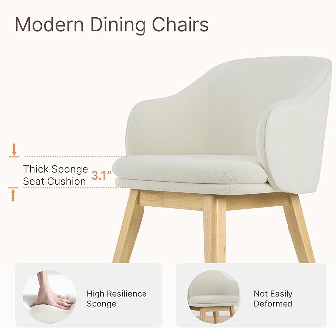 Wooden Dining Chairs Set of 2, Fabric Upholstered Modern Dining Room Chairs - Image 4