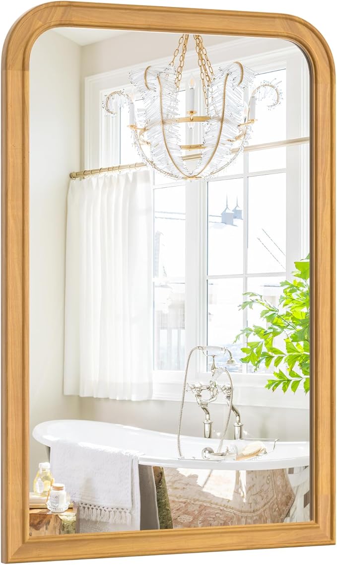 WallBeyond Wood Bathroom Mirror 20" x 30" Wooden Arched Wall Mirror Farmhouse - Image 8