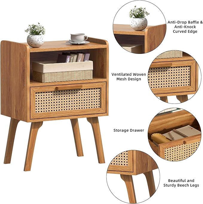 Lerliuo Rattan Nightstand, Side Table - Image 8