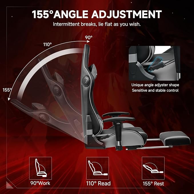 GTPLAYER Gaming Chair with Bluetooth Speakers and Footrest, Ergonomic Gamer - Image 5