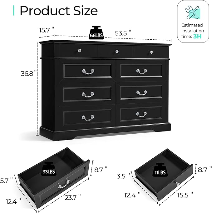 LINSY HOME Farmhouse Dresser for Bedroom, 9 Drawer Bedroom Dresser - Image 2