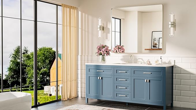 TETOTE 42 x 36 Inch Brushed Nickel Mirror Metal Framed Bathroom Mirror - Image 8