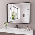 Black Bathroom Mirror 48X40 Inch, Rounded Rectangle Matte Bathroom Vanity Mirror by JISOSO