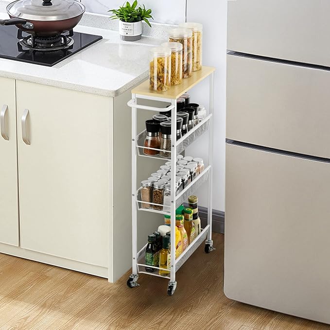 MOOACE Slim Storage Cart, 4 Tier Rolling Kitchen Shelving Unit on Wheels Mobile - Image 4