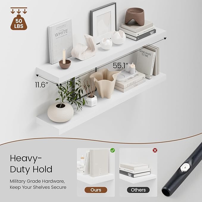 Heimlove 55 x 12 inch Extra Long Floating Shelves - Image 4