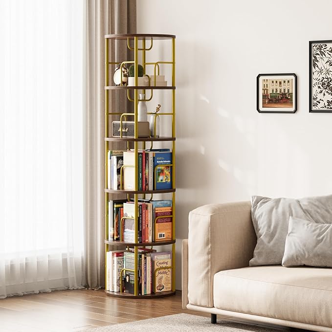 5 Tier Rotating Bookshelf, 360 Display Spinning Corner Bookshelf, Space-Saving - Image 8