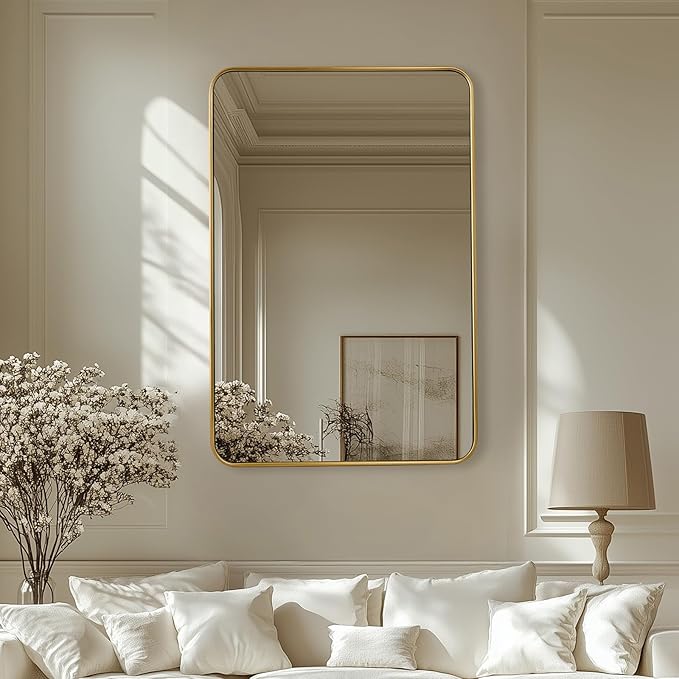 ANDY STAR 24x36 Rectangle Bathroom Mirror, Brushed Gold Stainless Steel Metal - Image 8