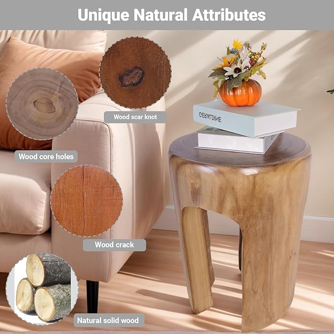 Athaliah Rustic Wood Side Table, 17.75”H Tree Stump End Table, Round Wooden - Image 4