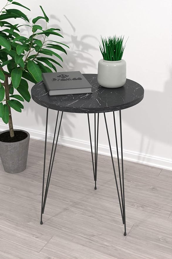 PAK HOME Set of 2 Black Marble End Tables Round Wood Sofa Side Coffee Tables - Image 4