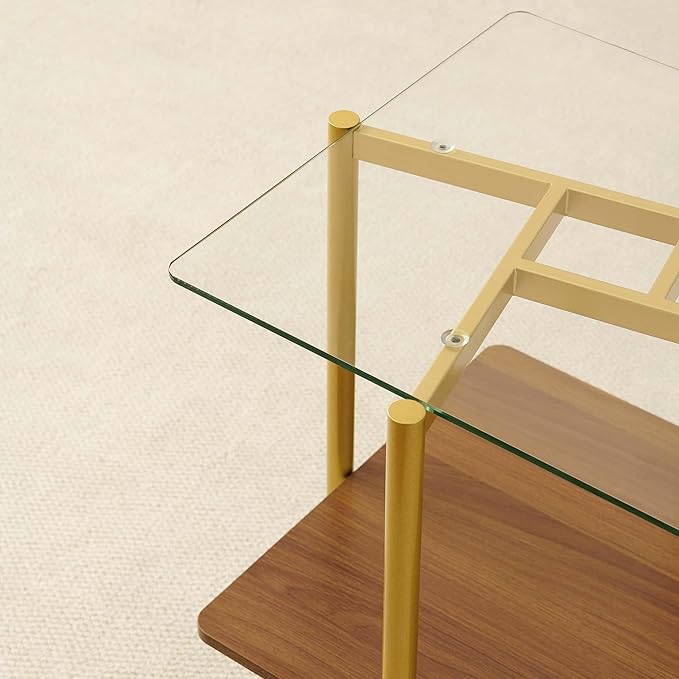 Square Glass End Table, Mid-Century Modern Sofa Table, L20*W20*H23 inch - Image 3