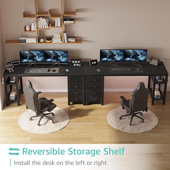 Lufeiya Gaming Desk with 4 Fabric Drawers & Storage Shelves, 55 inch Computer - Image 4