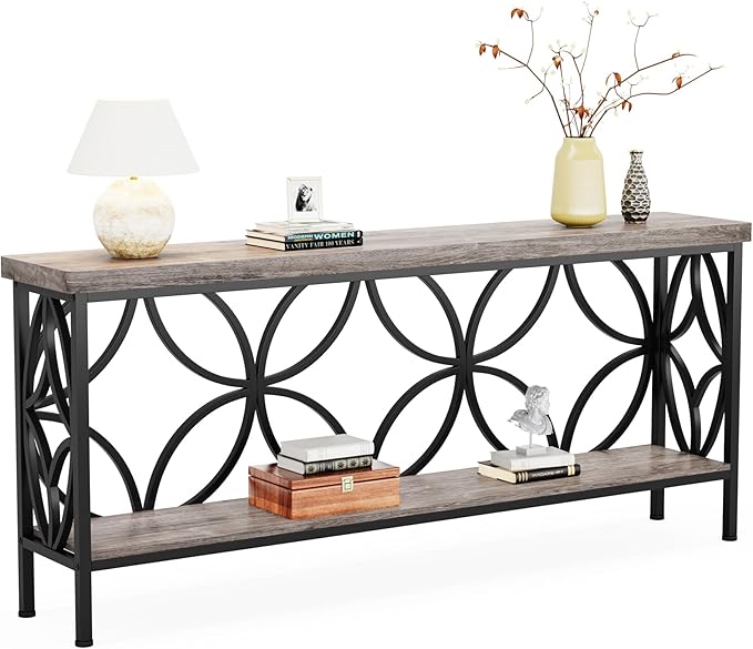 LITTLE TREE Sofa Table, 70.9 Inch Industrial Behind Couch Table by LITTLETREE