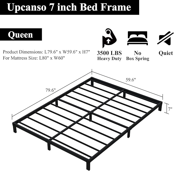 7 Inch Queen Bed Frame No Box Spring Need, Low Profile Metal Platform Bed Frame - Image 3