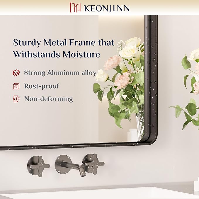 Keonjinn Black Bathroom Mirror for Over Sink, 48 x 24 Inch Large Rounded - Image 7
