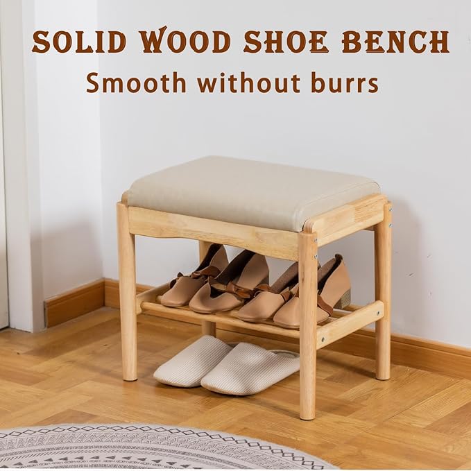 latifolia Small Shoe Bench, Solid Wood Bench - Image 4