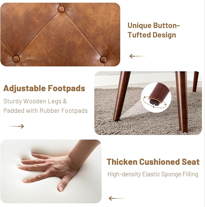 Furniliving 44 Inch Tufted Leather Bench, Leather Footrest Stool Bedroom Bench - Image 4