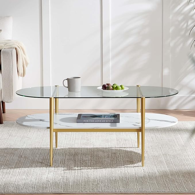 Oval Coffee Table, Mid-Century Modern Design, L41 x W21 x H17 inch, - Image 5