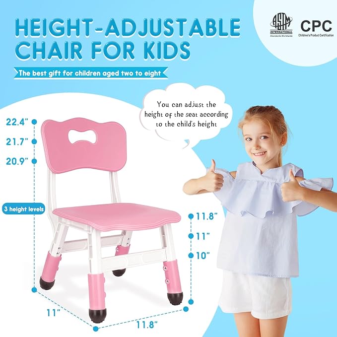Kids Height Adjustable Toddler Chair Max Load 220LBS Plastic Indoor Outdoor - Image 2