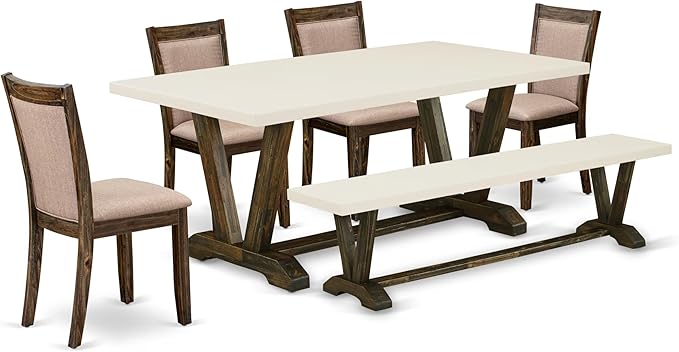 East West Furniture V727MZ716-6 6 Piece Dining Set Contains a Rectangle Dining by EastWestFurniture