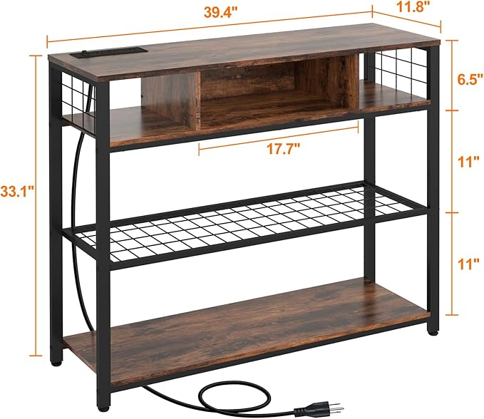 Console Tables with Charging Station, 4 Tier Narrow Sofa Tables with Storage - Image 3