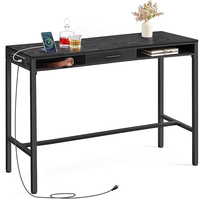 VASAGLE Bar Table with Power Outlets, 47.2 Inches Long Bar Height Pub Table by VASAGLEbySONGMICSHOME