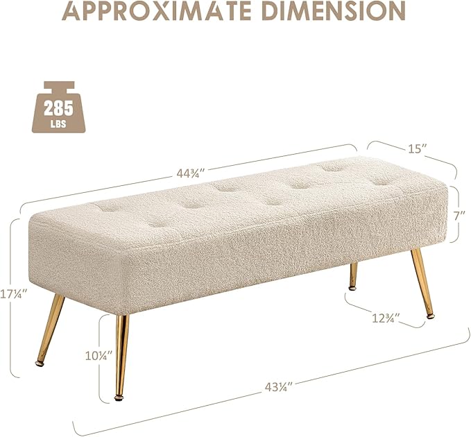 Furniliving 44 Inch Modern Ottoman Bench, Upholstered Faux Fur Fabric Entryway - Image 3