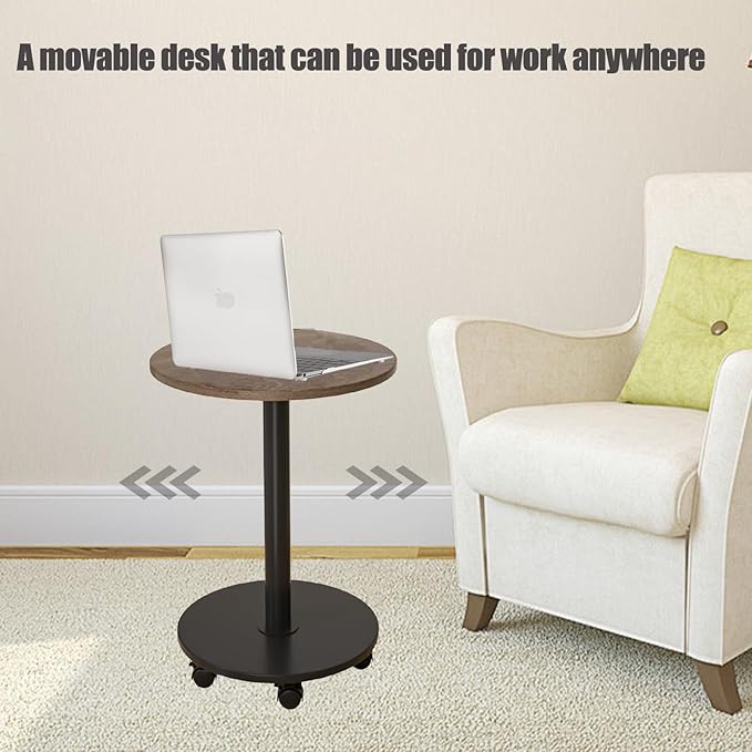 Pedestal with Wheels TV Tray Table, Rotating Couch Tables That Slide Under - Image 7