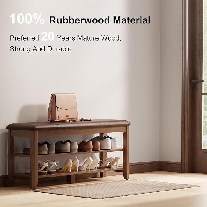 Wood Shoe Rack Bench for Entryway, Shoe Rack for Front Door Entrance - Image 4