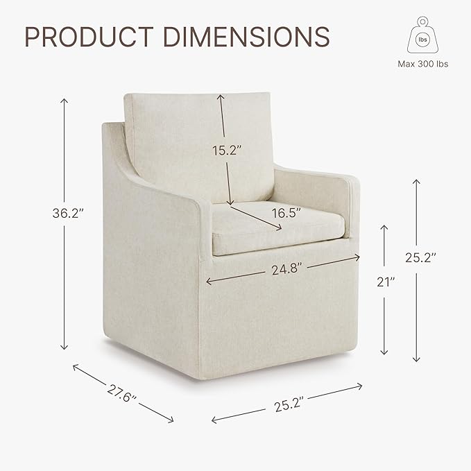 Upholstered Dining Chairs with Casters Washable Cover Side Deskchair with - Image 2