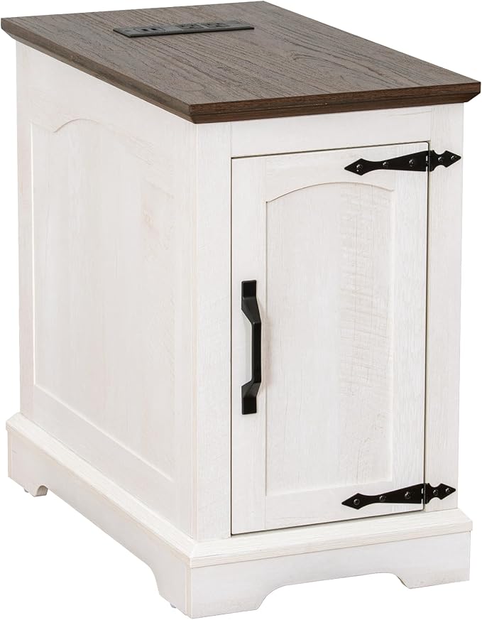 Narrow Side Table with Charging Station, 13.8" W End Table with Storage by TRONLEE