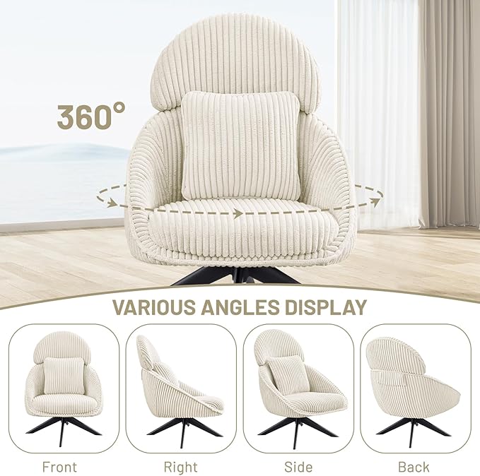 Furniliving Modern Accent Chair Upholstered Swivel Desk Chair - Image 7