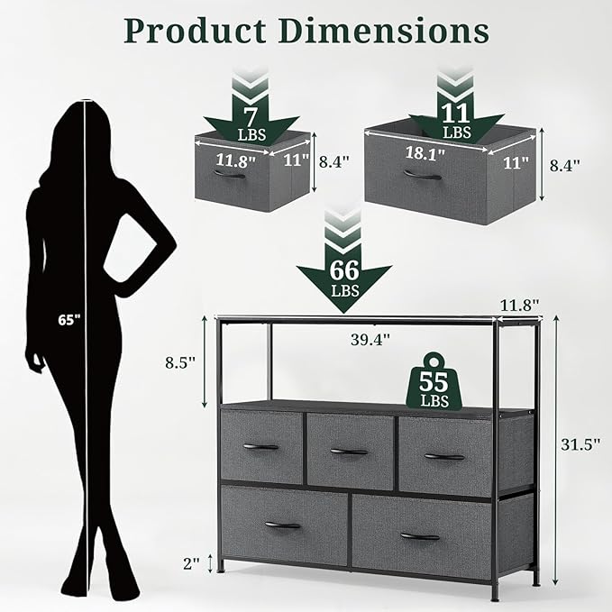 TV Stand, 5 Fabric Drawers Dresser Entertainment Center - Image 3