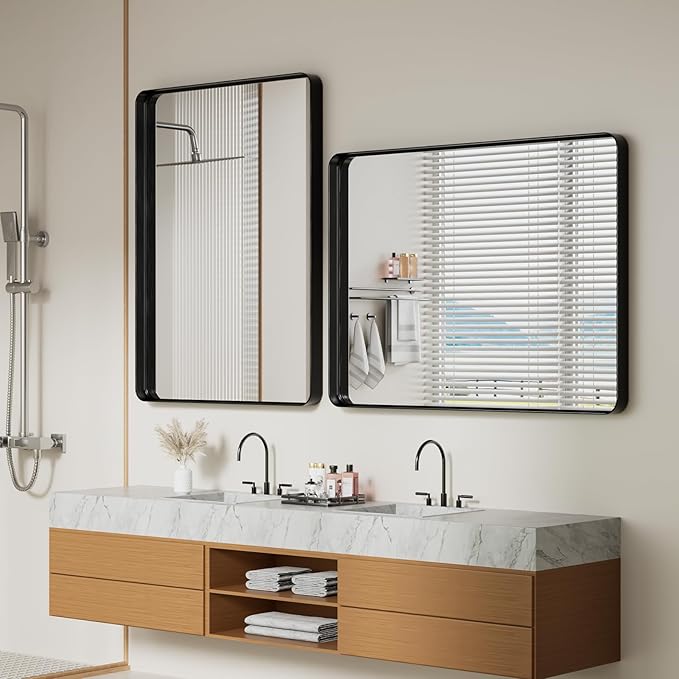 Koonmi Black Bathroom Mirror for Wall, 36x48 Inch Matte Metal Deep Framed - Image 9